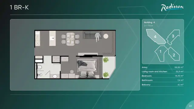 Next Point Condominium — 1 спальня — тип K · 59 м², Раваи и Най Харн, Пхукет