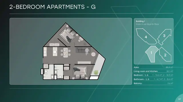 Next Point Condominium — 2 спальни — тип G · 84 м², Раваи и Най Харн, Пхукет