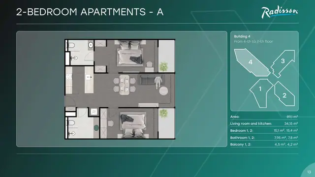 Next Point Condominium — 2 спальни — тип A (корпус 4) · 89 м², Раваи и Най Харн, Пхукет