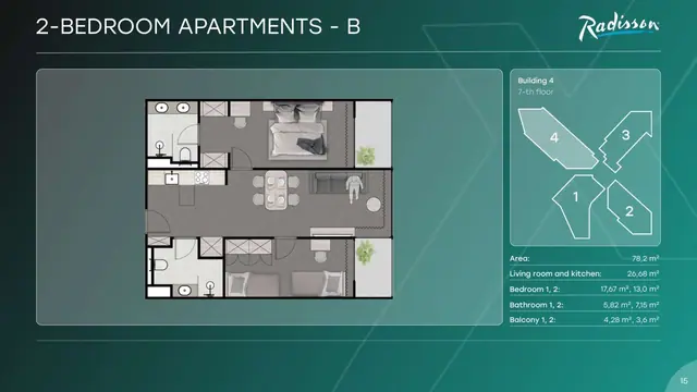 Next Point Condominium — 2 спальни — тип B · 78 м², Раваи и Най Харн, Пхукет
