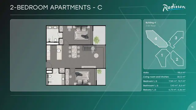 Next Point Condominium — 2 спальни — тип C · 99 м², Раваи и Най Харн, Пхукет