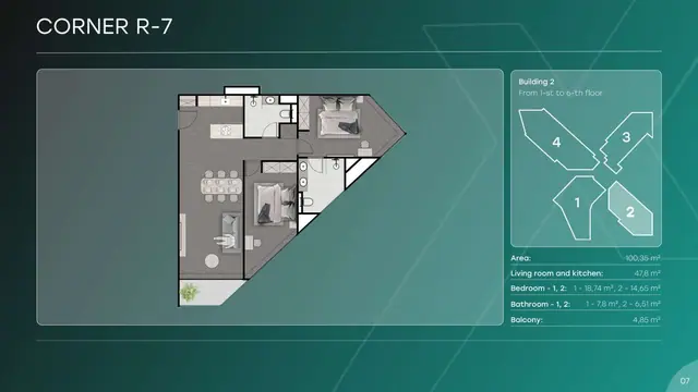 Next Point Condominium — Угловая Corner R-7 — 2 спальни · 100 м², Раваи и Най Харн, Пхукет