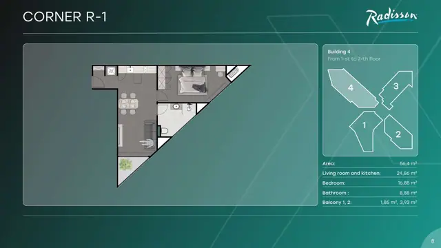 Next Point Condominium — Угловая Corner R-1 — 1 спальня · 56 м², Раваи и Най Харн, Пхукет