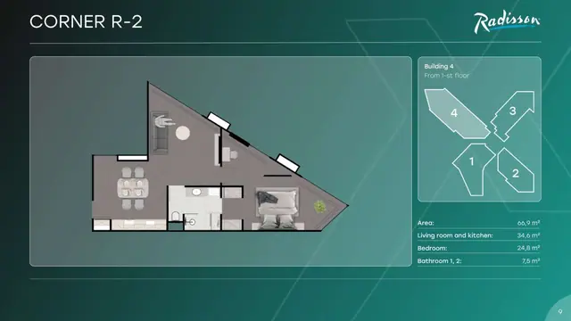 Next Point Condominium — Угловая Corner R-2 — 1 спальня · 67 м², Раваи и Най Харн, Пхукет