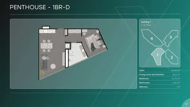Next Point Condominium — Пентхаус 1BR-D — 1 спальня · 55 м², Раваи и Най Харн, Пхукет