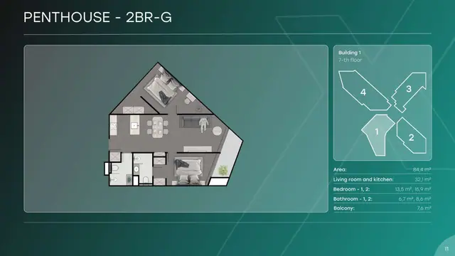 Next Point Condominium — Пентхаус 2BR-G — 2 спальни · 84 м², Раваи и Най Харн, Пхукет