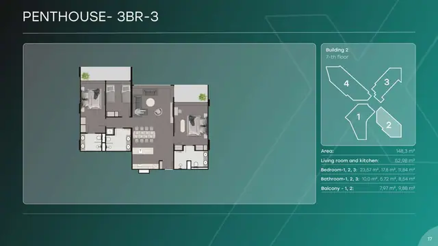 Next Point Condominium — Пентхаус 3BR-3 — 3 спальни · 148 м², Раваи и Най Харн, Пхукет