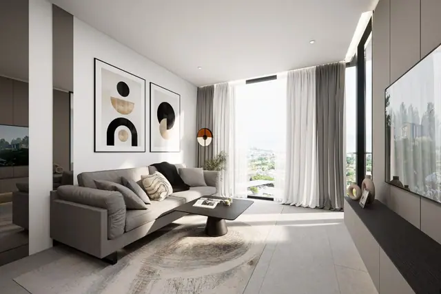 Next Point Condominium — Гостиная с диваном и ТВ, Раваи и Най Харн, Пхукет