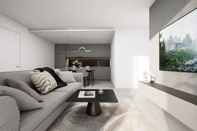 Next Point Condominium — Гостиная с кухней и обеденной зоной, Раваи и Най Харн, Пхукет