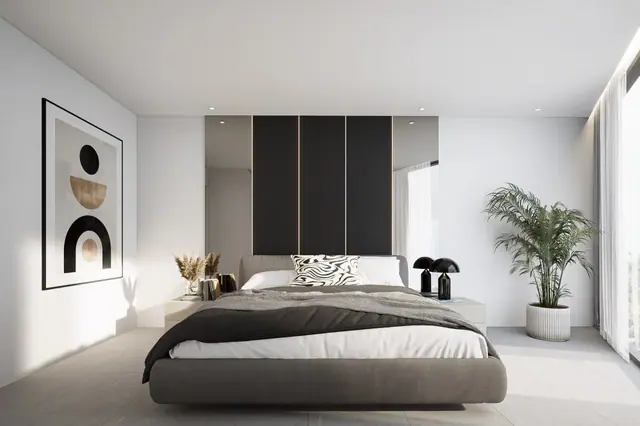 Next Point Condominium — Спальня с тёмной панелью изголовья, Раваи и Най Харн, Пхукет