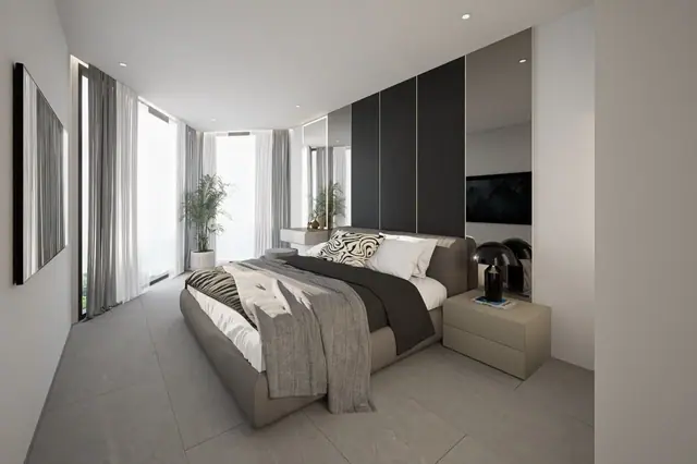 Next Point Condominium — Спальня с ТВ и панорамным окном, Раваи и Най Харн, Пхукет
