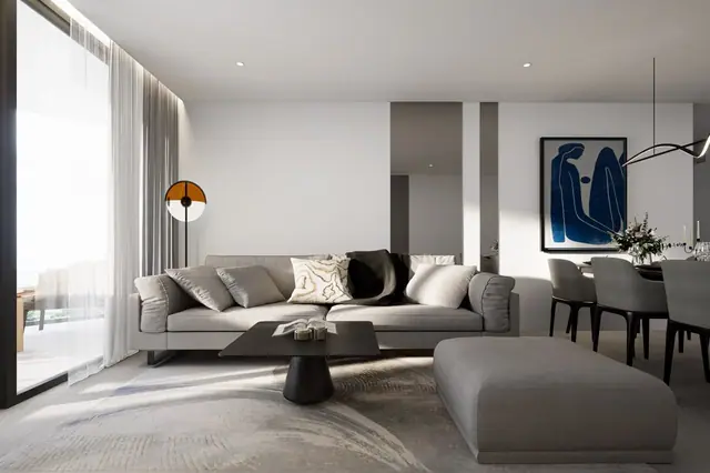Next Point Condominium — Гостиная с диваном и оттоманкой, Раваи и Най Харн, Пхукет