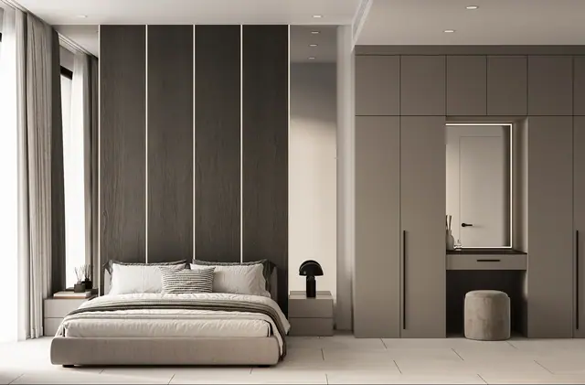 Next Point Condominium — Мастер-спальня с гардеробом и туалетным столиком · 3 спальни, Раваи и Най Харн, Пхукет