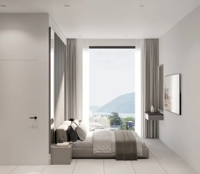 Next Point Condominium — Спальня с видом на море и горы · 1 спальня, Раваи и Най Харн, Пхукет