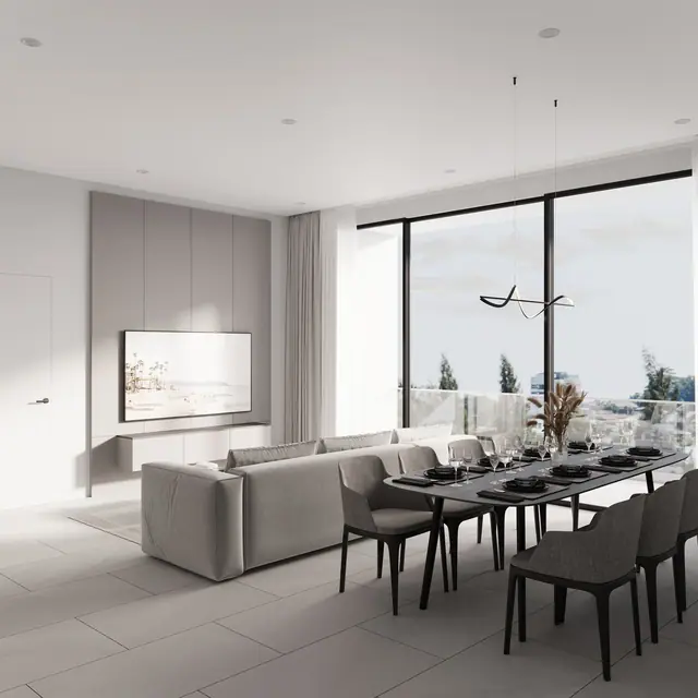 Next Point Condominium — Гостиная-столовая с ТВ и балконом · 1 спальня, Раваи и Най Харн, Пхукет