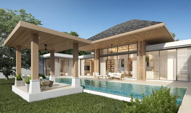 The Ozone Campus Villa — Терраса и бассейн со стороны сада, Банг Тао и Лагуна, Пхукет