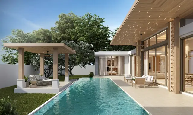 The Ozone Campus Villa — Бассейн вдоль террасы с перголой, Банг Тао и Лагуна, Пхукет