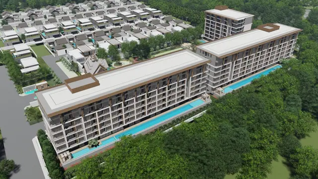 Ozone Oasis Condominium — Корпус и бассейны с высоты, Банг Тао и Лагуна, Пхукет