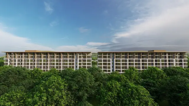 Ozone Oasis Condominium — Протяжённый фасад над зеленью, Банг Тао и Лагуна, Пхукет