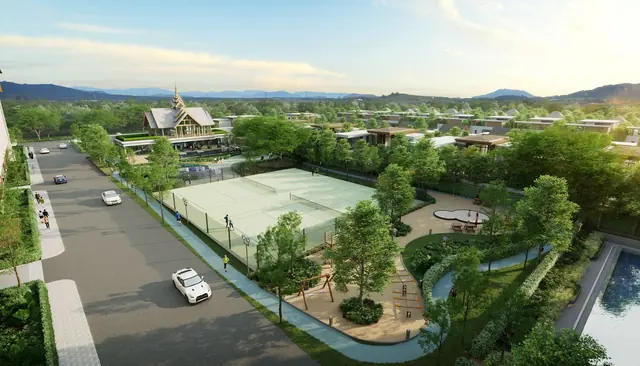 Ozone Oasis Condominium — Спортивные корты и подъезд с высоты, Банг Тао и Лагуна, Пхукет
