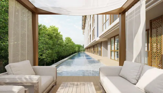 Ozone Oasis Condominium — Лаунж у бассейна между корпусами, Банг Тао и Лагуна, Пхукет