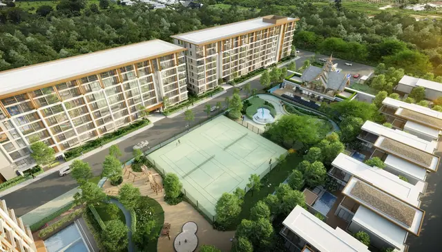 Ozone Oasis Condominium — Комплекс и посёлок с высоты, Банг Тао и Лагуна, Пхукет