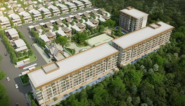 Ozone Oasis Condominium — Протяжённый корпус с высоты, Банг Тао и Лагуна, Пхукет