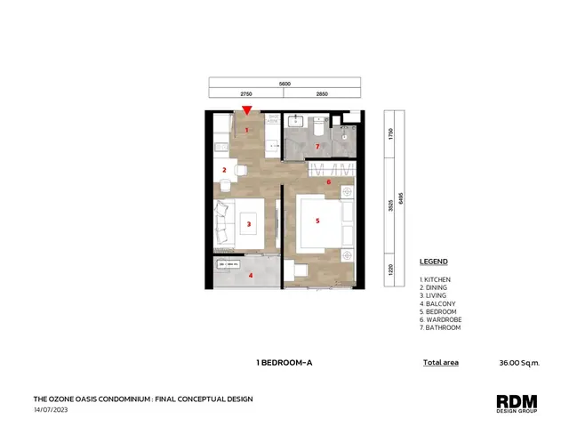 Ozone Oasis Condominium — Планировка 1 Bedroom A — 36 м², Банг Тао и Лагуна, Пхукет