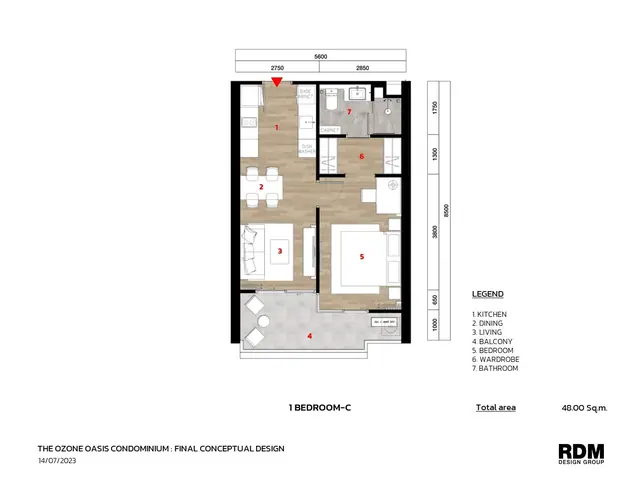 Ozone Oasis Condominium — Планировка 1 Bedroom C — 48 м², Банг Тао и Лагуна, Пхукет