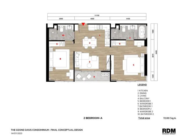 Ozone Oasis Condominium — Планировка 2 Bedrooms A — 72 м², Банг Тао и Лагуна, Пхукет