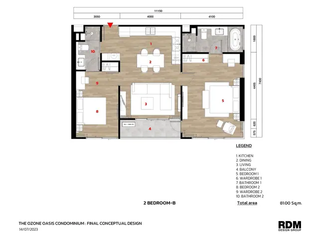 Ozone Oasis Condominium — Планировка 2 Bedrooms B — 81 м², Банг Тао и Лагуна, Пхукет