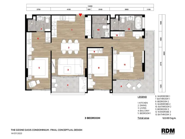 Ozone Oasis Condominium — Планировка 3 Bedrooms — 122 м², Банг Тао и Лагуна, Пхукет