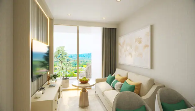 Ozone Oasis Condominium — Гостиная с диваном у окна · тип C, Банг Тао и Лагуна, Пхукет