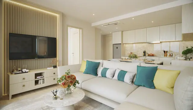 Ozone Oasis Condominium — Гостиная с телевизором · 2 спальни, тип B, Банг Тао и Лагуна, Пхукет