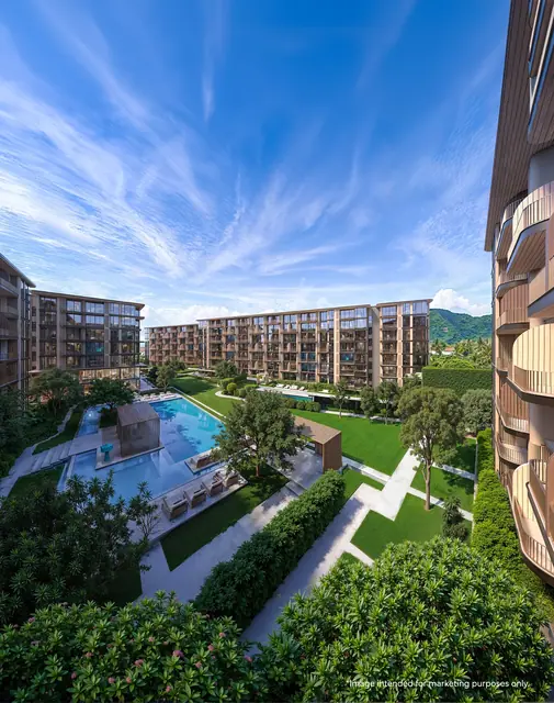 PEYLAA Phuket, Autograph Collection Residences — Комплекс с высоты, вид на бассейн, Банг Тао и Лагуна, Пхукет