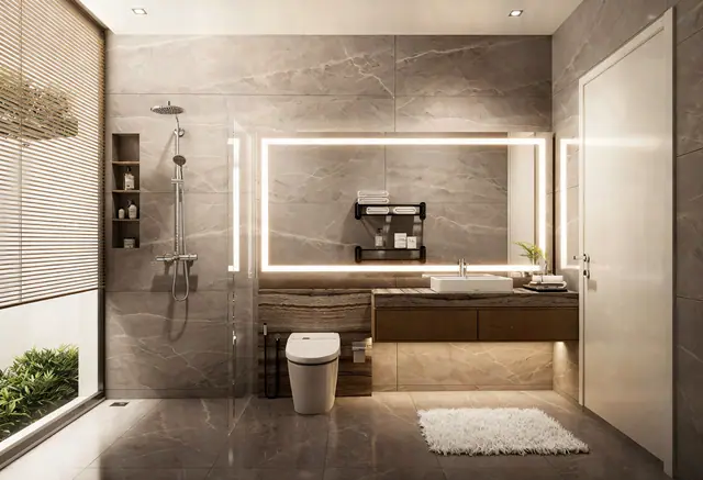 Sun Hills Proxima Villas — Ванная с душевой и окном в сад, Банг Тао и Лагуна, Пхукет