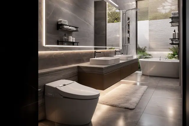Sun Hills Proxima Villas — Ванная в тёмном камне, ванна у окна, Банг Тао и Лагуна, Пхукет