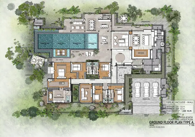 Punyisa Acacia — Тип A — 5 спален · 1020 м², план 1-го этажа, Ко Кео, Пхукет