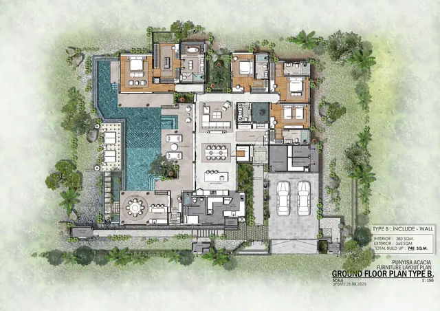 Punyisa Acacia — Тип B — 4 спальни · 748 м², план 1-го этажа, Ко Кео, Пхукет