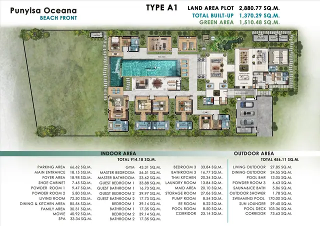 Punyisa Oceana — Тип A1 — 6 спален · 1 370 м², одноуровневая вилла, Натай (Пханг Нга), Пхукет