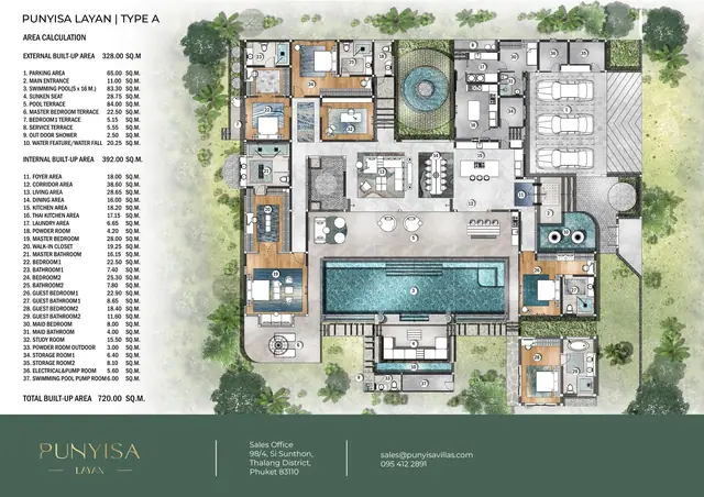 Punyisa Cocos — Тип A · 5 спален + кабинет · 486.6 м² внутри, Лаян, Пхукет