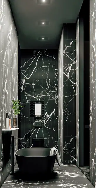 Qnity by Wallaya Villas — Ванная в чёрном мраморе, Банг Тао и Лагуна, Пхукет