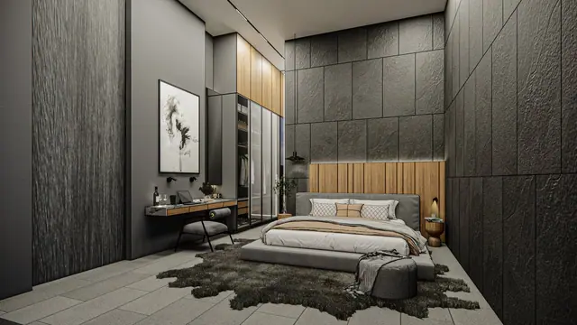 Qnity by Wallaya Villas — Спальня в камне и дереве, Банг Тао и Лагуна, Пхукет
