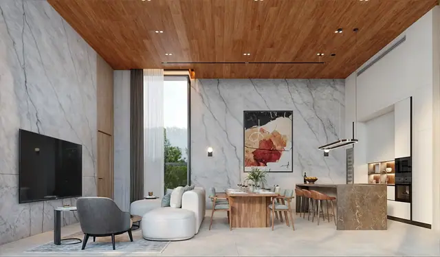 Redwood Lakeside — Гостиная с кухонным островом, Банг Тао и Лагуна, Пхукет