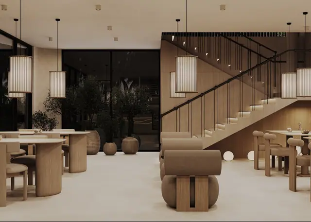 Rise Villas — Кафе у панорамного остекления вечером, Банг Тао и Лагуна, Пхукет