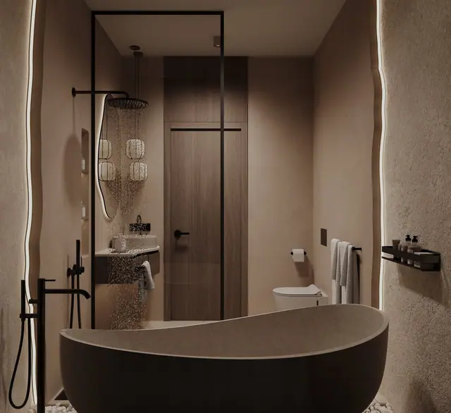Rise Villas — Ванная в тёмной отделке, Банг Тао и Лагуна, Пхукет