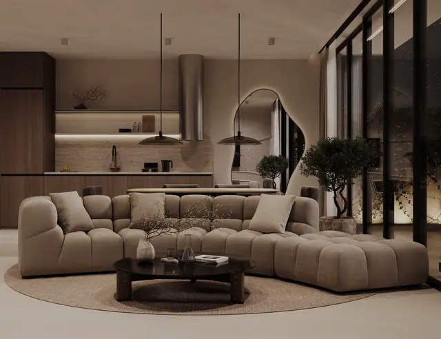 Rise Villas — Гостиная с открытой кухней, Банг Тао и Лагуна, Пхукет