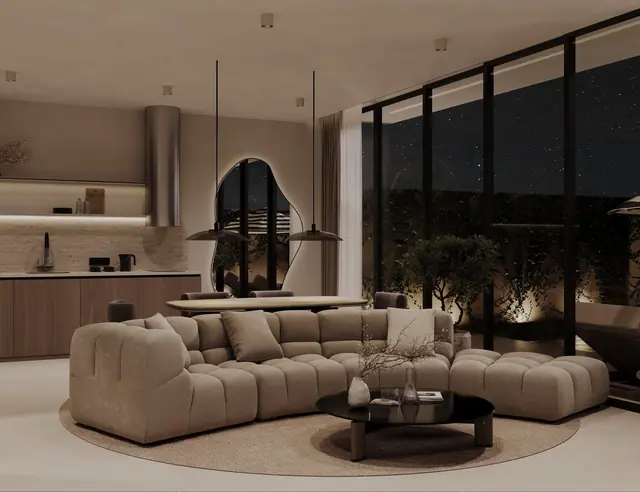 Rise Villas — Гостиная с террасой вечером, Банг Тао и Лагуна, Пхукет