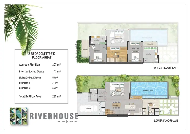Riverhouse Phuket — Тип D — 2 спальни · 239 м², Банг Тао и Лагуна, Пхукет