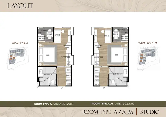 Saint Tropez Naithon — Студия — тип A / A_M · 30.62 м², Лаян, Пхукет